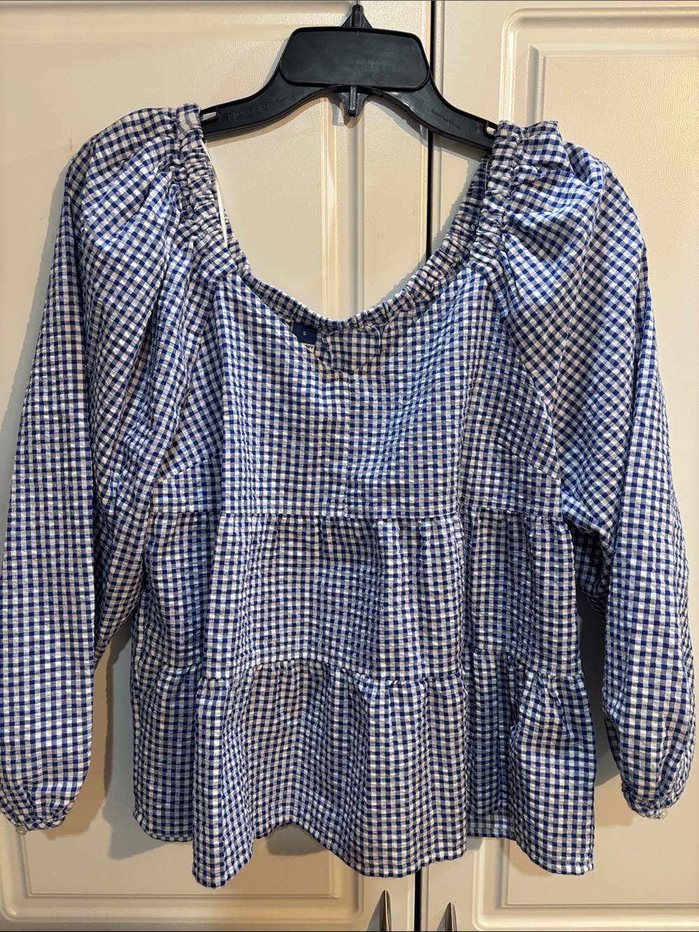 Old Navy Blue and White Gingham Peasant Tunic